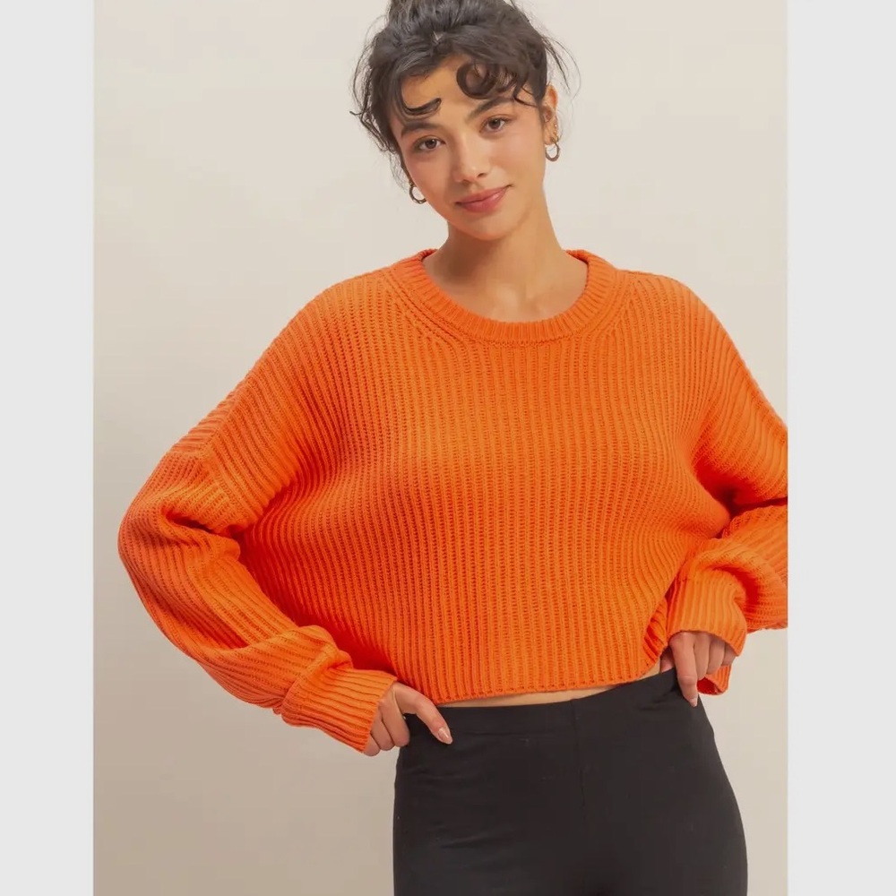 Women's Crewneck Cropped Sweater - Orange